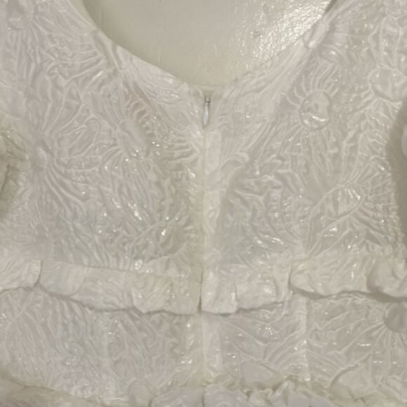 SHRIMPS Floral Jacquard Babydoll Silk Blend Mini Dress in White Size UK 12/ US 8 - Picture 9 of 15